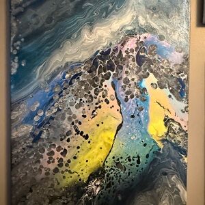 Abstract Swirl Canvas Art in Blue, Yellow, and Black